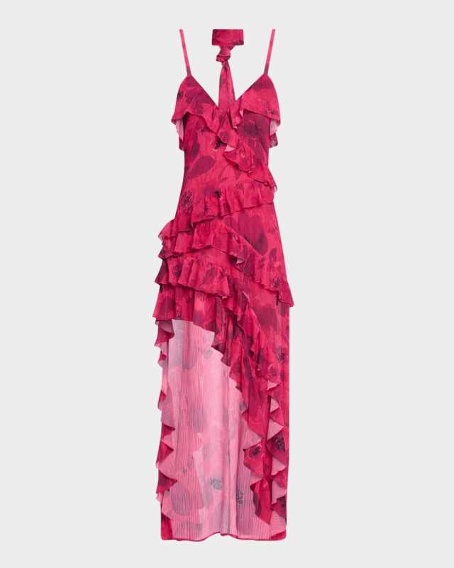 Nelia High-Low Ruffle Wrap Maxi Dress with Detachable Scarf